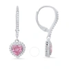 KYLIE HARPER KYLIE HARPER STERLING SILVER HEART-CUT PINK SAPPHIRE CZ BIRTHSTONE HALO LEVERBACK EARRINGS