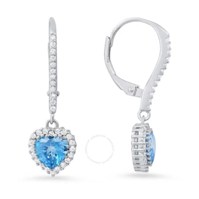 Kylie Harper Sterling Silver Heart-cut Swiss Blue Topaz Cz Birthstone Halo Leverback Earrings In Silver-tone