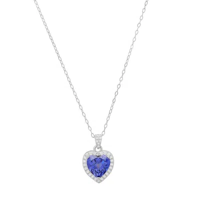 Kylie Harper Sterling Silver Heart-cut Tanzanite Cz Halo Pendant