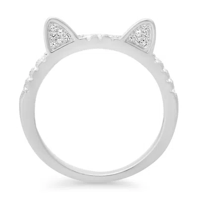 Kylie Harper Sterling Silver Kitty Cat Cz Band Ring In ["silver Tone"]