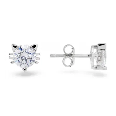 Kylie Harper Sterling Silver Kitty Cat Cz Stud Earrings