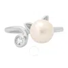 Kylie Harper Sterling Silver Kitty Cat Genuine Pearl & Cz Ring In Silver Tone