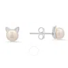 Kylie Harper Women's Sterling Silver Kitty Cat Pearl Stud Earrings In Silver Tone