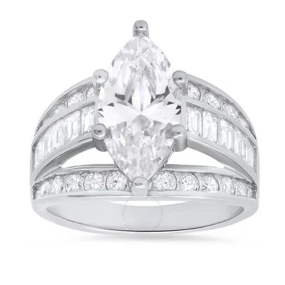 Kylie Harper Sterling Silver Marquise-cut Cubic Zirconia  Cz Statement Ring In Silver Tone