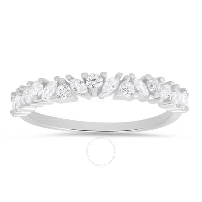 Kylie Harper Sterling Silver Marquise-cut Cz Band Ring In Silver Tone