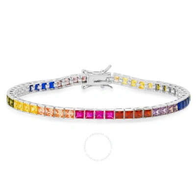 Kylie Harper Sterling Silver Multi-color Cubic Zirconia  Cz Tennis Bracelet - 7.25" In Silver-tone