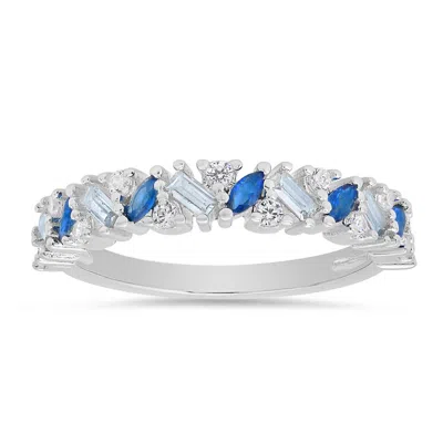 Kylie Harper Sterling Silver Multi Shape Blue Sapphire Ombre Band Ring In ["silver Tone"]