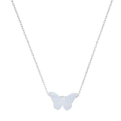 Kylie Harper Sterling Silver Opal Butterfly Necklace In Silver-tone