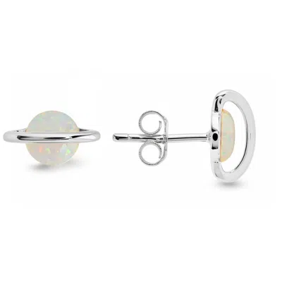 Kylie Harper Sterling Silver Opal Saturn Celestial Stud Earrings