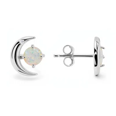 Kylie Harper Sterling Silver Opal Sun & Moon Stud Earrings In ["silver Tone"]