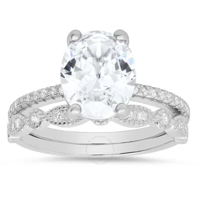 Kylie Harper Sterling Silver Oval-cut Cubic Zirconia  Cz 2pc Stackable Ring Set In Silver Tone