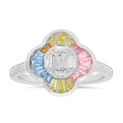 Kylie Harper Sterling Silver Pastel Multi-color Clover Ring