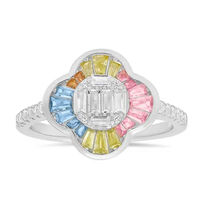 Kylie Harper Sterling Silver Pastel Multi-color Clover Ring In ["silver Tone"]