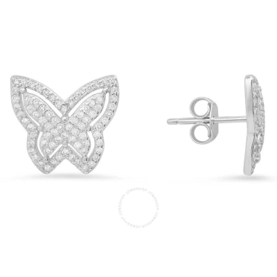 Kylie Harper Sterling Silver Pave Butterfly Cubic Zirconia  Cz Stud Earrings In Silver-tone