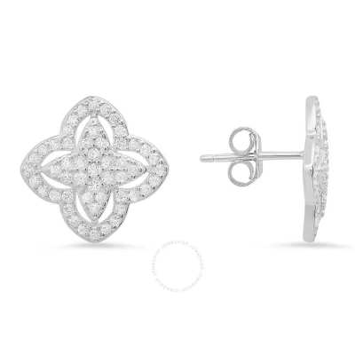 Kylie Harper Sterling Silver Pave Cubic Zirconia  Cz Floral Stud Earrings In Silver-tone