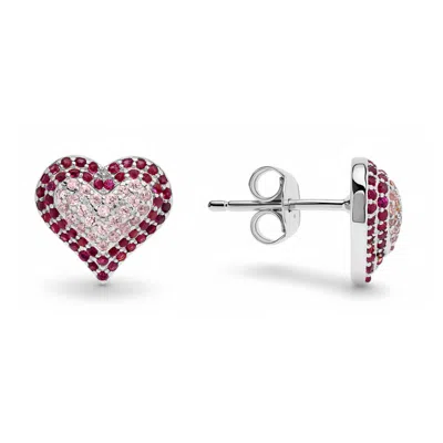 Kylie Harper Sterling Silver Pave Pink Cz Heart Stud Earrings