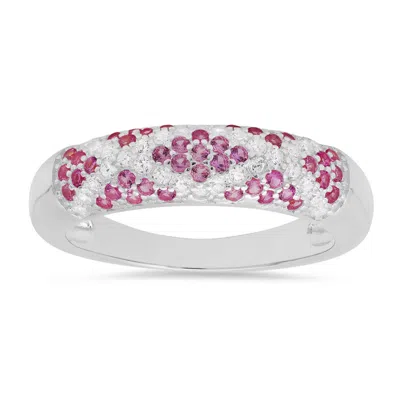 Kylie Harper Sterling Silver Pave Pink Sapphire X Band Ring In ["silver Tone"]
