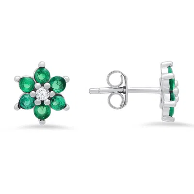Kylie Harper Sterling Silver Petite Emerald Cz Floral Stud Earrings