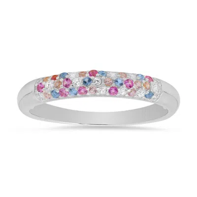 Kylie Harper Sterling Silver Petite Pastel Multi-color Pave Cz Band Ring