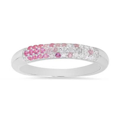 Kylie Harper Sterling Silver Petite Pink Sapphire Ombre Pave Cz Band Ring In ["silver Tone"]