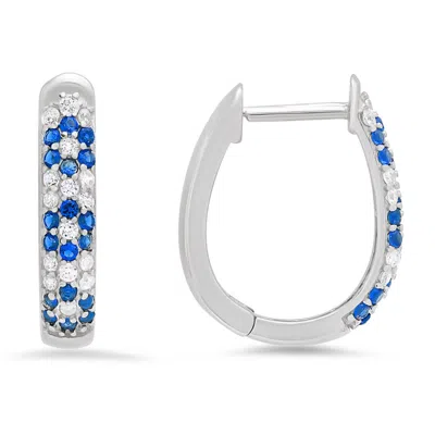 Kylie Harper Sterling Silver Petite Sapphire Cz Floral Hoop Earrings