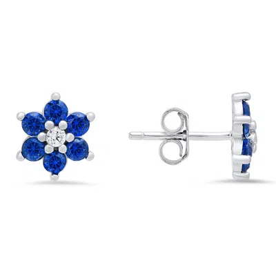 Kylie Harper Sterling Silver Petite Sapphire Cz Floral Stud Earrings