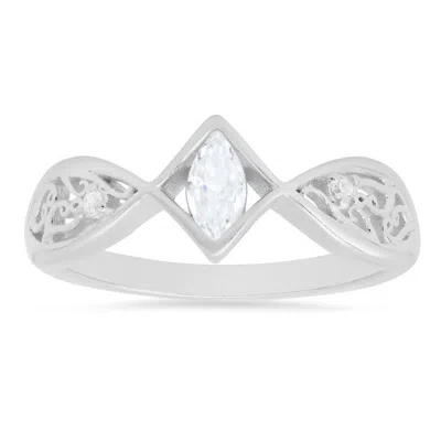 Kylie Harper Sterling Silver Petite Vintage Marquise-cut Cz Filigree Ring In White