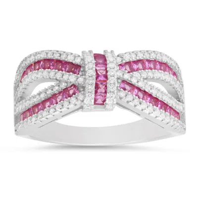 Kylie Harper Sterling Silver Pink Sapphire Cz Love Knot Ring In Metallic