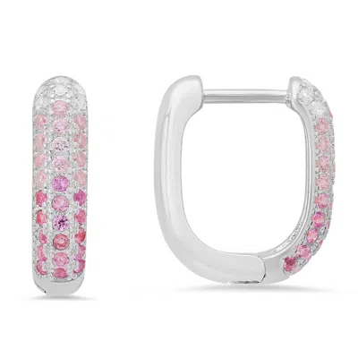 Kylie Harper Sterling Silver Pink Sapphire Ombre Pave Cz Hoop Earrings
