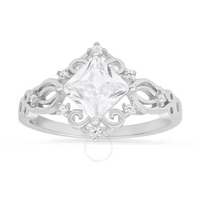 Kylie Harper Sterling Silver Princess-cut Cubic Zirconia  Cz Filigree Ring In Metallic