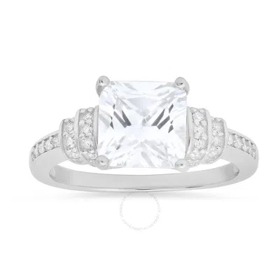 Kylie Harper Sterling Silver Princess-cut Cubic Zirconia  Cz Ring In Silver Tone