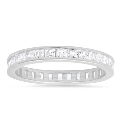 Kylie Harper Sterling Silver Princess-cut Cz Eternity Band Ring In Metallic