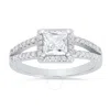 Kylie Harper Sterling Silver Princess-cut Halo Cz Ring In Silver Tone