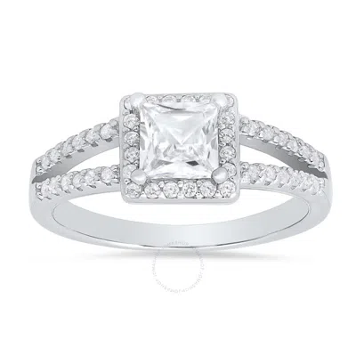 Kylie Harper Sterling Silver Princess-cut Halo Cz Ring In Silver Tone