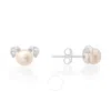 Kylie Harper Sterling Silver Puppy Dog Genuine Pearl & Cz Stud Earrings In Silver Tone