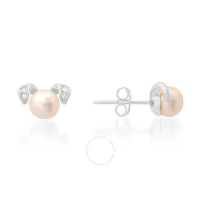 Kylie Harper Sterling Silver Puppy Dog Genuine Pearl & Cz Stud Earrings In Silver Tone