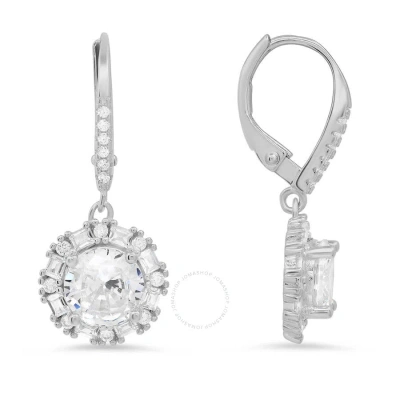 Kylie Harper Sterling Silver Round And Baguette Cubic Zirconia  Cz Halo Leverback Earrings In Silver-tone