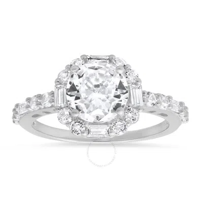 Kylie Harper Sterling Silver Round And Baguette-cut Halo Cz Ring In Silver Tone