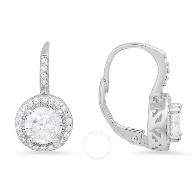 Kylie Harper Sterling Silver Round-cut Cubic Zirconia  Cz Halo Leverback Earrings In Silver-tone