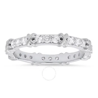 Kylie Harper Sterling Silver Round-cut Cz "x" Stackable Eternity Band Ring In Silver Tone