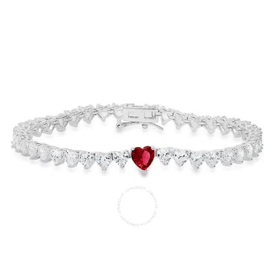 Kylie Harper Sterling Silver Ruby Cz Heart-cut Tennis Bracelet - 7.25" In Silver-tone