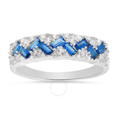 Kylie Harper Sterling Silver Sapphire Baguette-cut Band Ring In Silver Tone