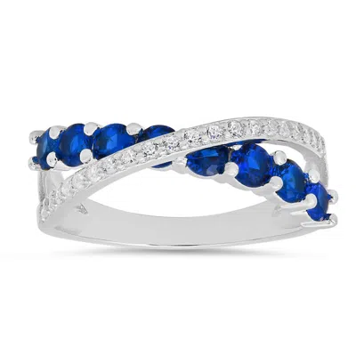 Kylie Harper Sterling Silver Sapphire Cz Crossover Ring In ["silver Tone"]
