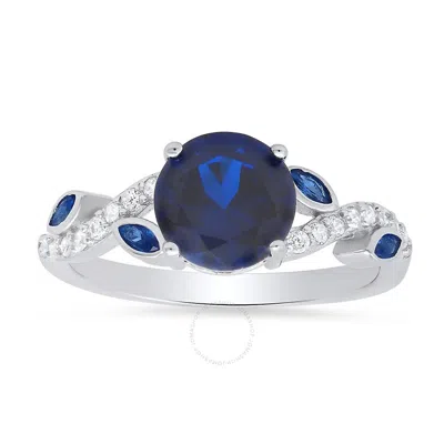 Kylie Harper Sterling Silver Sapphire Cz Floral Ring In Silver Tone