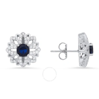 Kylie Harper Sterling Silver Sapphire Cz Floral Stud Earrings In Silver-tone