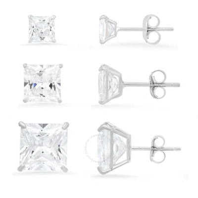 Kylie Harper Sterling Silver Set Of 3 Princess-cut Cubic Zirconia  Cz Earring Set In Silver-tone