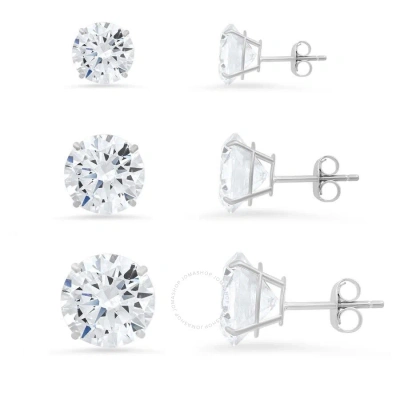 Kylie Harper Sterling Silver Set Of 3 Round-cut Cubic Zirconia  Cz Earring Set In Silver-tone