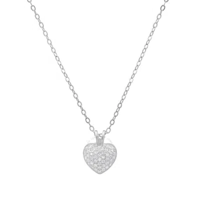 Kylie Harper Sterling Silver Tiny Puffed Cz Heart Pendant In Metallic