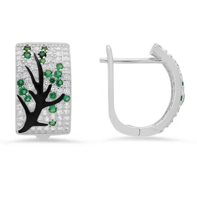 Kylie Harper Sterling Silver Tree Of Life Statement Cz Hoop Earrings