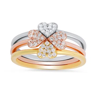 Kylie Harper Sterling Silver Tri-color 3pc Stackable Heart Ring Set In ["silver Tone"]